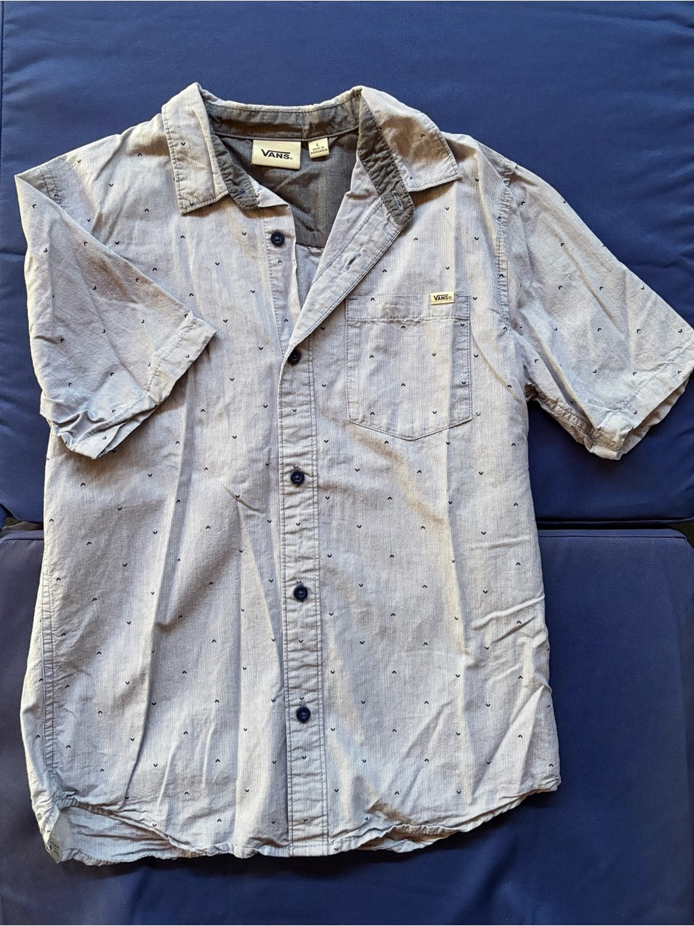 Vans Light Blue Short-Sleeve Button-Down with Micro Dot Print